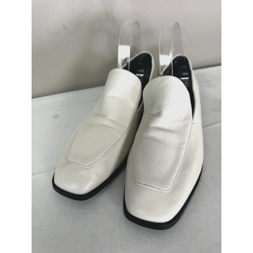 Marc Fisher Women 10M White Hemmy Loafers Square Toe Flats Buttery Soft Leather